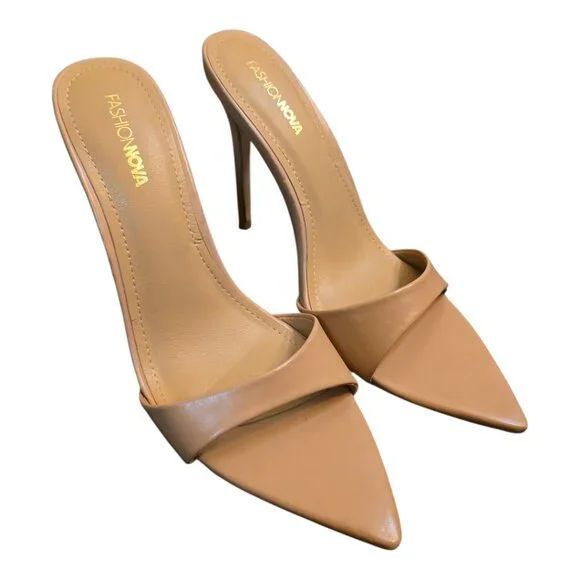 FASHION NOVA Nude Pointed Toe Mule Stiletto Heels sz 10 - Picture 6 of 8